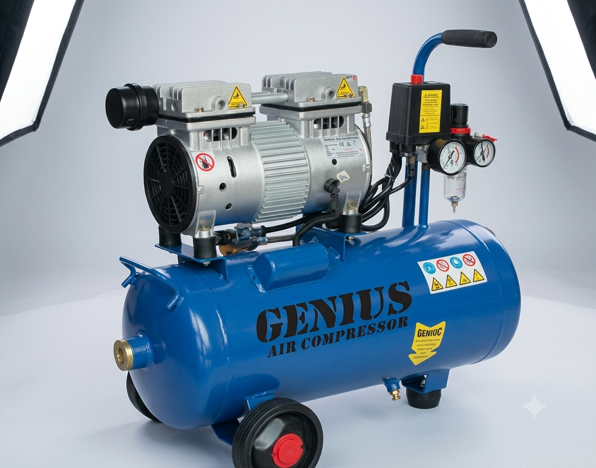 24LT, 1.0HP, Oilless & Silent, Single Phase With Oil-Water Separator, Two Metal Guages 8BAR