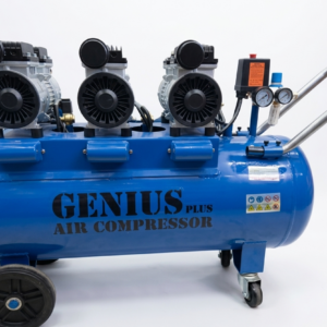 100lt, 3.0 HP, Oilless & Silent, Single Phase With Oil-Water Separator, Two Metal Guages 8 Bar
